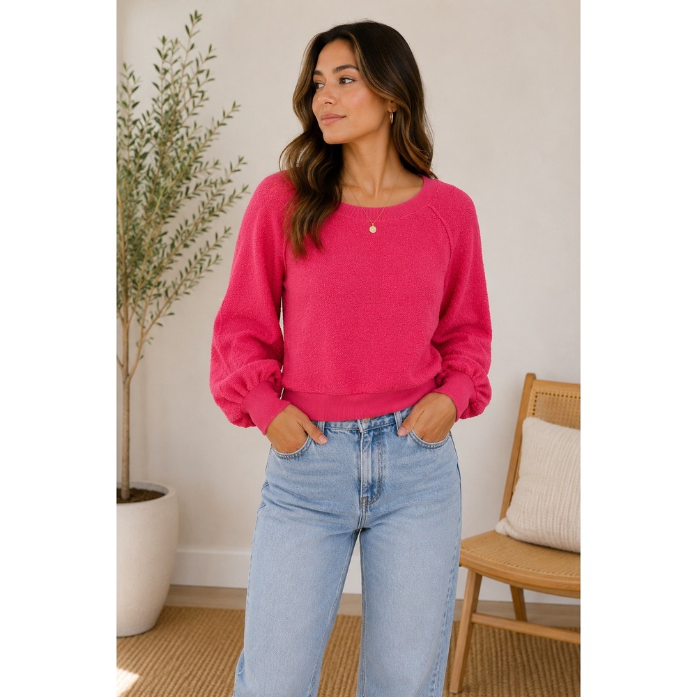 Free People Found My Friend Pullover Sweater Hot Pink Textured Knit Womens Small